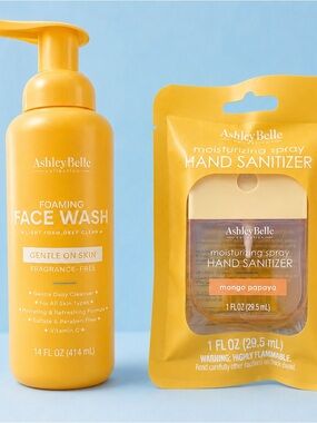 Gentle Foaming Face Wash & Mango Papaya Hand Sanitizer — Yellow